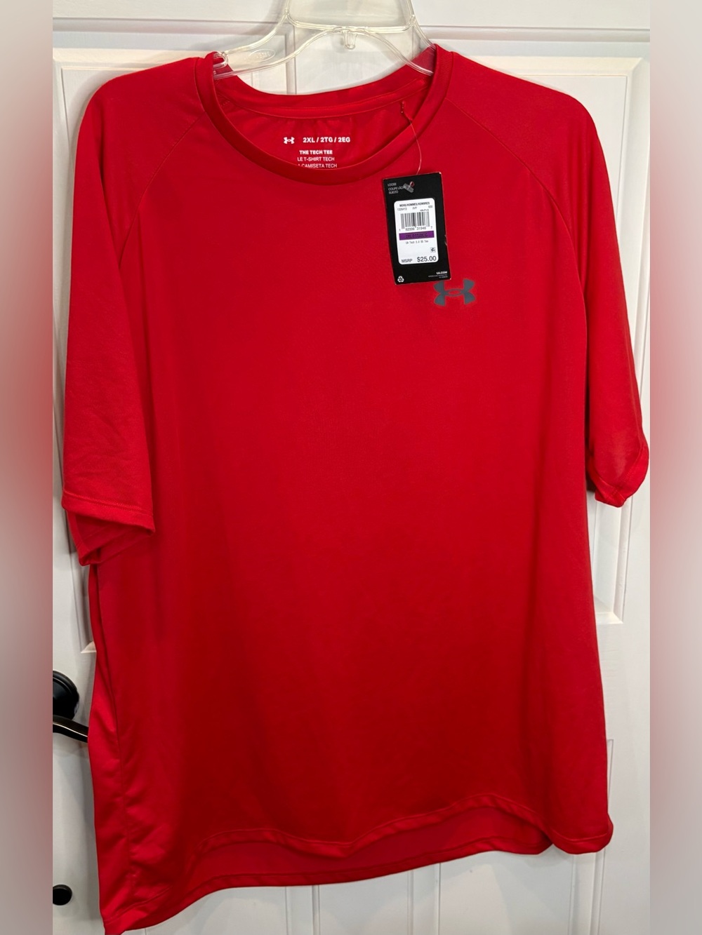 Under Armour UA Tech The Tech Tee Men’s 2XL Red Loose Crew Poly Gym T-Shirt